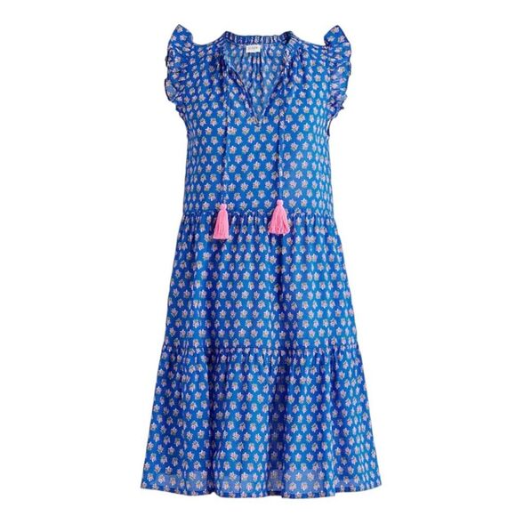 J. Crew Dresses & Skirts - J Crew Ruffle-sleeve tiered beach dress Womens Large Blue